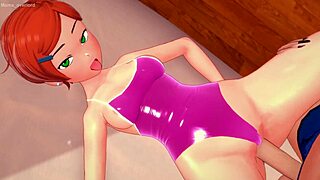 look at cute gwen getting wet and stripping her swimsuit for adult hentai fun