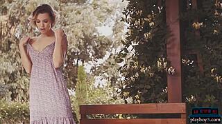 Wow, Russian milf model strips naked in stunning outdoor nature!