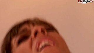 Petite brunette slut fucks anal with monster cock in nylon stockings.