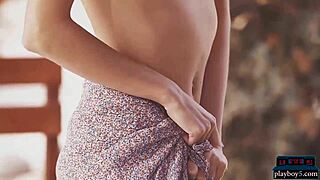 Wow, Russian milf model strips naked in stunning outdoor nature!