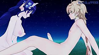 Raiden Shogun, Faruzan, Aether in Intense Genshin Impact Hentai Scene