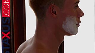 hot encounter with stepbrother in bathroom, shaving turns into anal sex.