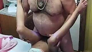 Young babe teases with striptease, clothes ripped, big ass worshiped in garage