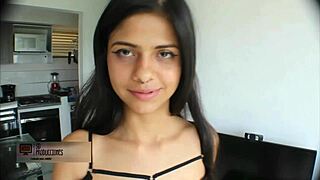 Horny Latina stepsister collects my cum in glass then swallows