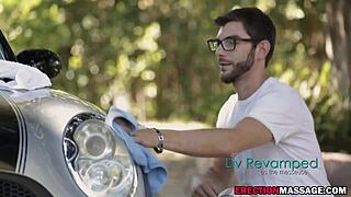 Hey, see the brunette masseuse work on this young 18+ guy outdoors