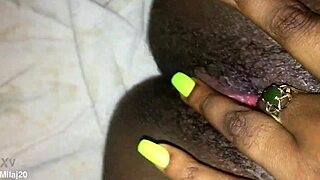 Fingering my tight black creamy pink pussy, feeling every wet touch as an old ebony woman craves more.