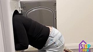 My hot stepmom London Rose got stuck in the washer
