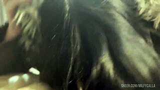 Milfycalla in Brown Fur Hooded Puffer Jacket with Cum.