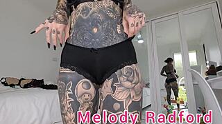 Melody Radford tries on black and red lingerie in closeup homemade haul