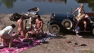 Stunning Girls Get Tight Pussies Fucked In Group Sex