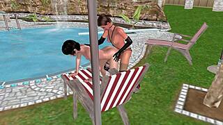 Cute lesbian girl fucks another from behind in 3d anime!