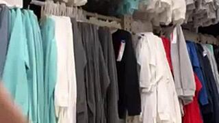 Laina Marie's Natural Beauty Exposes Big Tits and Shaved Pussy in Outdoor Shop