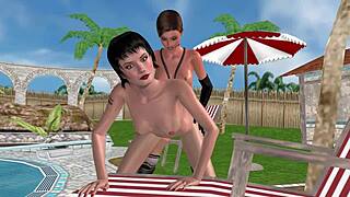 Cute lesbian girl fucks another from behind in 3d anime!