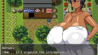 tanned natsuki in hentai game ep 11 gets wild. village chief masturbates on her while changing in public