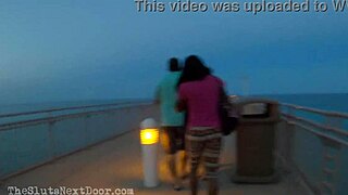 Double Handjob on Public Beach with Interracial Action