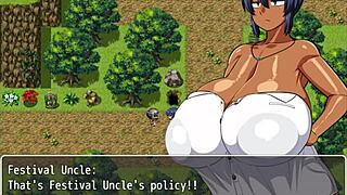 tanned natsuki in hentai game ep 11 gets wild. village chief masturbates on her while changing in public