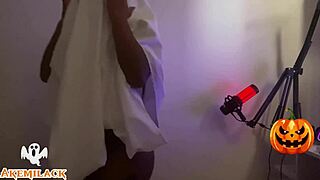 gay amateur in lingerie during halloween outdoor public event