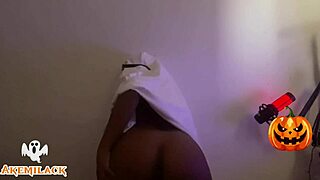 gay amateur in lingerie during halloween outdoor public event