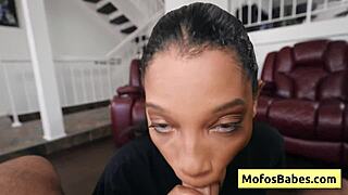 Eden West sucks monster white cock deep in her black cunt.