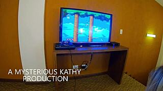 Blonde stepsister MysteriousKathy fucks while gaming!