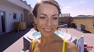 Watch this MILF ride cowgirl in outdoor jacuzzi POV blowjob!