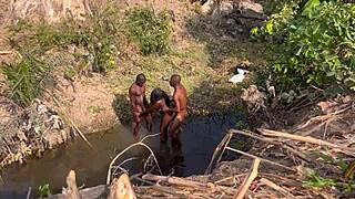 i got pounded by 2 strangers at the river, taking turns on my teen village ass