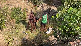 i got pounded by 2 strangers at the river, taking turns on my teen village ass