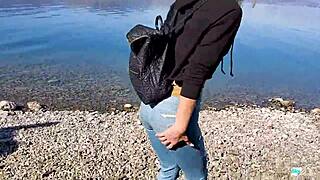 tight pussy teased on public beach in paradise