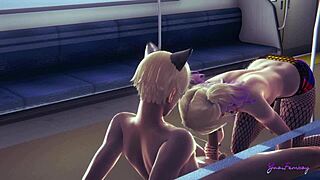 harley quinn femboy skills with hand and mouth