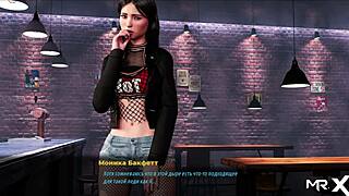 In this fashion business game, she spreads her legs and shows her pussy in episode 22.