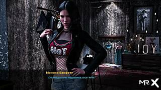 In this fashion business game, she spreads her legs and shows her pussy in episode 22.