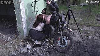 Hot Russian Milf Dominates Outdoors with Motorcycles and Huge Dicks