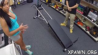 bimbo's having nasty sex in the shop, sucking cock rough and hard