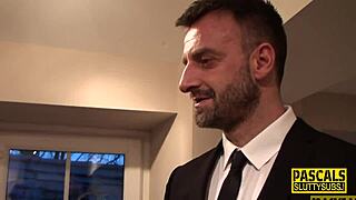 Does this chubby sub skank blow cock before getting bound and fucked?