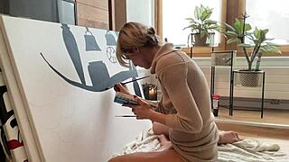 Pretty Slut Turns Studio Art Into a Wild Anal Party Scene. Everyone’s Watching Her Cute Ass!