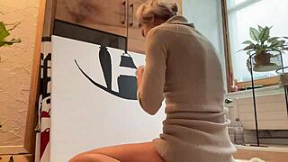 Pretty Slut Turns Studio Art Into a Wild Anal Party Scene. Everyone’s Watching Her Cute Ass!