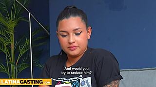 Buxom brunette newbie rides big cock agent in latina casting