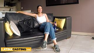 Latina lingerie model gets tight pussy pounded by huge cock in casting