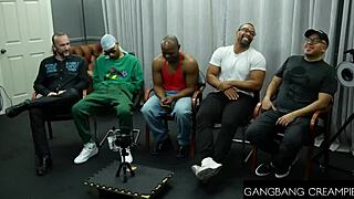 Petite 18+ brunette hottie dominates hot blowbang and juicy gangbang action.