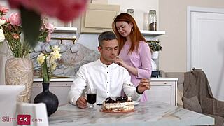 Redhead babe Kitsune Liss fucked doggystyle in kitchen