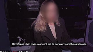 Waitress with natural big tits gets roughly fucked in van doggystyle