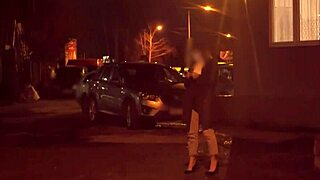 Waitress with natural big tits gets roughly fucked in van doggystyle