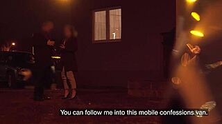 Waitress with natural big tits gets roughly fucked in van doggystyle