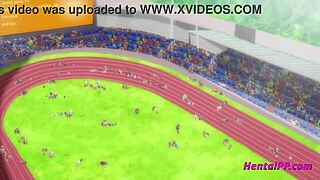 Two babes compete on the sports field in hentai
