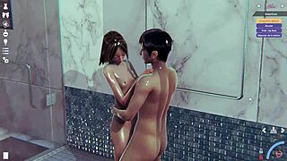 in the shower, the skinny character gets fucked in this 3d anime game