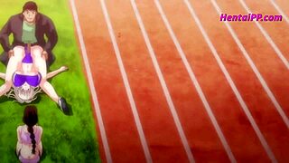 Two babes compete on the sports field in hentai