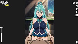 Ohh, my waifu Konosuba Aqua in standing sex creampie, young 18+ pov squirting h game.