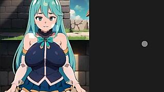 Ohh, my waifu Konosuba Aqua in standing sex creampie, young 18+ pov squirting h game.