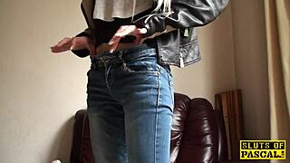 solo british skank fingers pussy close up with vibrator for intense orgasm