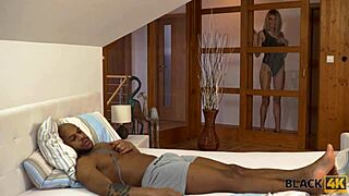 Black stud fucks blonde in hotel affair